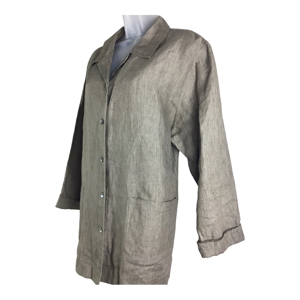 Margaret O’Leary Taupe Linen Lagenlook Shacket/Jacket Size Large - Picture 2 of 7